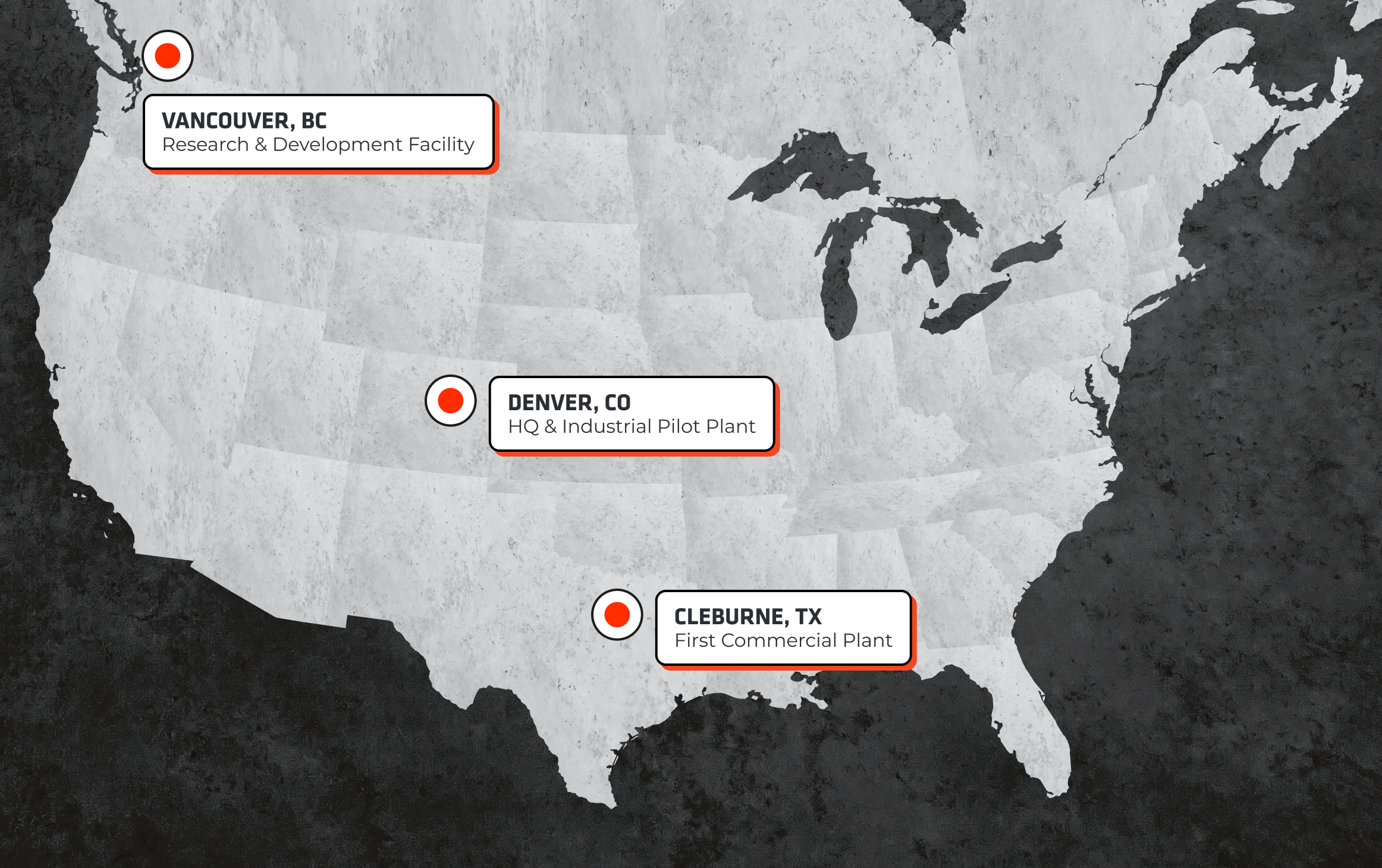 map of TerraCO2's locations in the United States